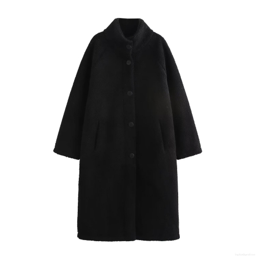 Women's Fashion Solid Long Sleeve Fleece Long Coat Winter Warm Sherpa Like Extra Long Jacket Outerwear Casual Streetwear For Ladies