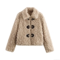 Women's Fashion Faux Lamb Wool Fleece Jacket Lapel Long Sleeve Coat With Metal Knot Buckle Streetwear Autumn Winter Warm Outerwear For Women