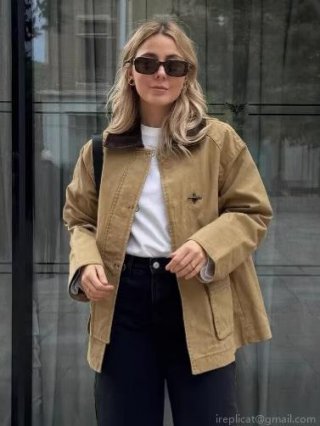 Women's European Fashion Workwear Jacket Coat With Corduroy Contrast Collar Long Sleeve Zipper Polyester Canvas Style Outerwear Casual Street Streetwear Top