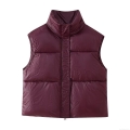 Women's Shiny Puffer Vest Stand Collar Quilted Sleeveless Gilet Zipper Closure Solid Color Winter Warm Vest Jacket Streetwear Outwear Women Tops