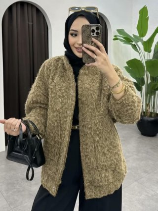 Women's Casual Loose Faux Fur Plush Jacket Round Neck Single Breasted Long Sleeve Mid-Length Warm Outerwear Coat For Autumn Winter
