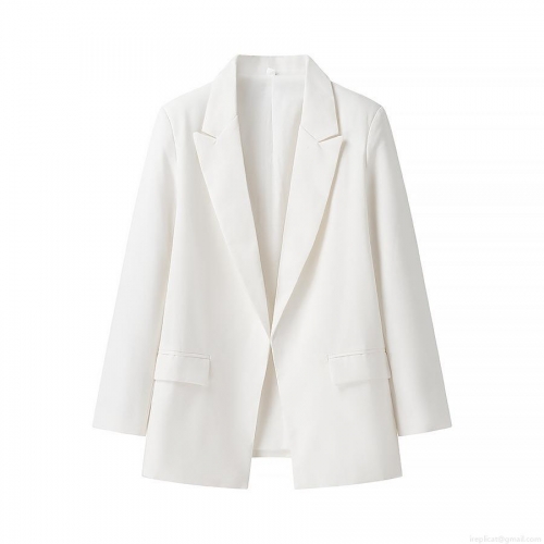 Women Fashion Linen Blend Long Sleeve Blazer Jacket Casual Solid Color Buttonless Lapel Outerwear Streetwear Top