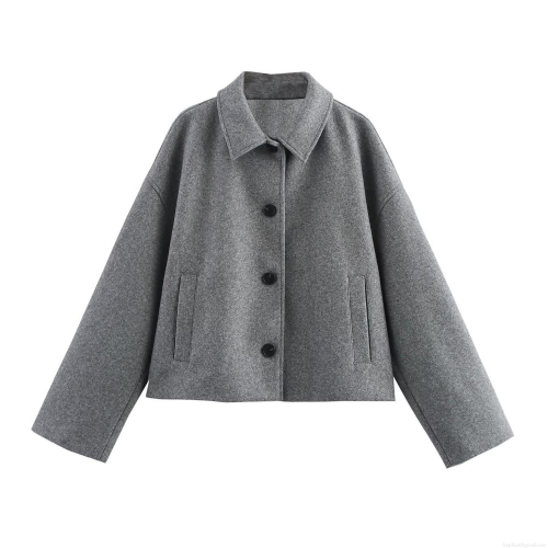 Women Modern Woolen Short Jacket Lapel Single Breasted Loose Fit Outwear Autumn Winter Minimalist Streetwear Coat For Women