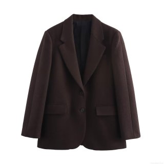 Women's Casual Loose Blazer Coat Wool Blend Notched Lapel Mid-Length Jacket Deep Brown Solid Color Fall Winter Outwear Streetwear For Women