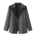 Women's Color Block Blazer Jacket Notched Lapel Single Button Long Sleeve Office Lady Streetwear Casual Suit Polyester Outerwear