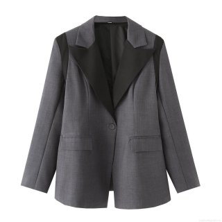 Women's Color Block Blazer Jacket Notched Lapel Single Button Long Sleeve Office Lady Streetwear Casual Suit Polyester Outerwear