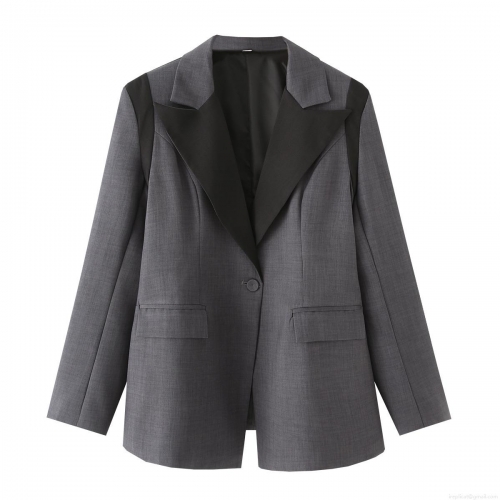 Women's Color Block Blazer Jacket Notched Lapel Single Button Long Sleeve Office Lady Streetwear Casual Suit Polyester Outerwear
