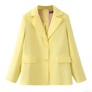 Women's Chic Yellow Blazer Jacket With Large White Satin Bowknot Back Slit Single Breasted Casual Outerwear Streetwear Autumn Coat