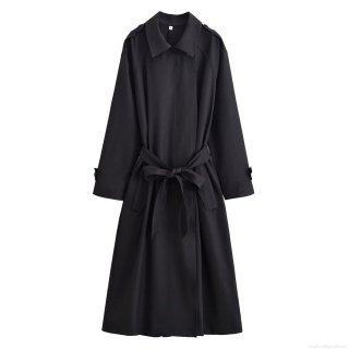 Women's Long Trench Coat 100% Polyester Windproof Single Breasted Lapel Collar Outerwear With Belt Oversized Autumn Streetwear Overcoat