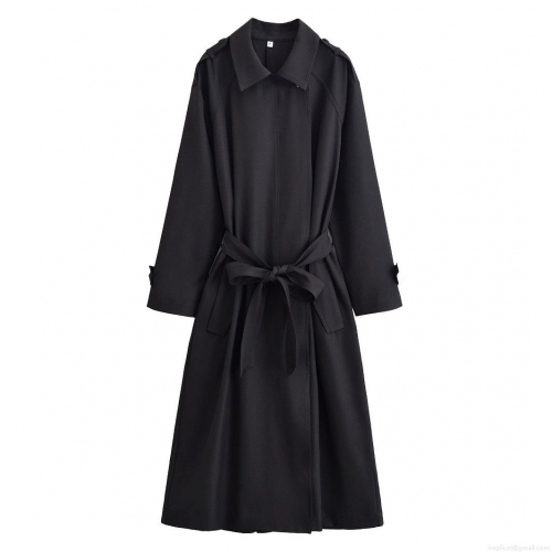 Women's Long Trench Coat 100% Polyester Windproof Single Breasted Lapel Collar Outerwear With Belt Oversized Autumn Streetwear Overcoat