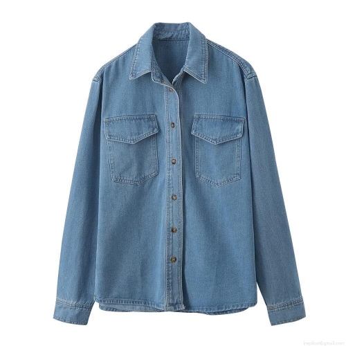 Women's Casual Denim Jacket Long Sleeve Lapel Single Breasted Loose Fit Streetwear Outerwear With Pockets Polyester Blend Denim Top For Women
