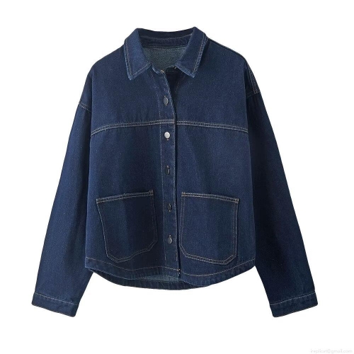 Women's Loose Denim Jacket Casual Long Sleeve Solid Color Lapel Outerwear With Metal Buttons Contrast Stitching Streetwear Style For Autumn