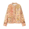 Women's Ethnic Quilted Jacket Bohemian Paisley Print Polyester Cotton Padded Warm Stand Collar Long Sleeve With Pockets Casual Outerwear Streetwear Vintage Style