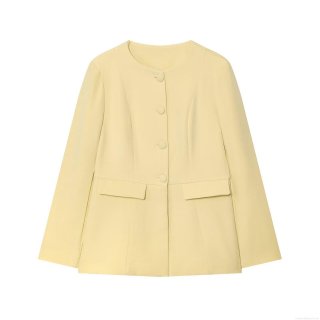 Women's Casual Round Neck Long Sleeve Blazer Solid Color Single Breasted Jacket For Autumn Daily Office Street Style Ladies Outerwear