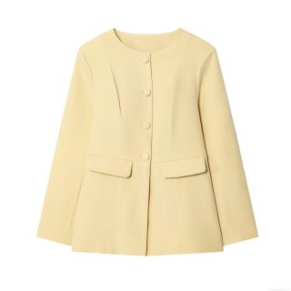 Polyester Women's Slim Fit Blazer Jacket Round Neck Single Breasted Long Sleeve Fall Outerwear Elegant Street Style Light Yellow Office Lady Wear