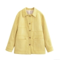 Women's Faux Suede Jacket Casual Long Sleeve Lapel Single Breasted Multi-Pocket Workwear Coat Solid Yellow Autumn Outerwear For Women Streetwear