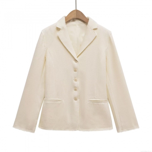 Women's Casual Knit Texture Blazer Jacket Single Breasted Lapel Long Sleeve Suit Outwear with Pockets for Autumn Minimalist Fashion