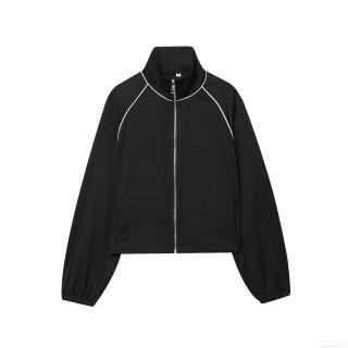 Women's Stand Collar Zipper Jacket Contrast Trim Long Sleeve Loose Streetwear Autumn Coat Outerwear Polyester Casual Sporty Style