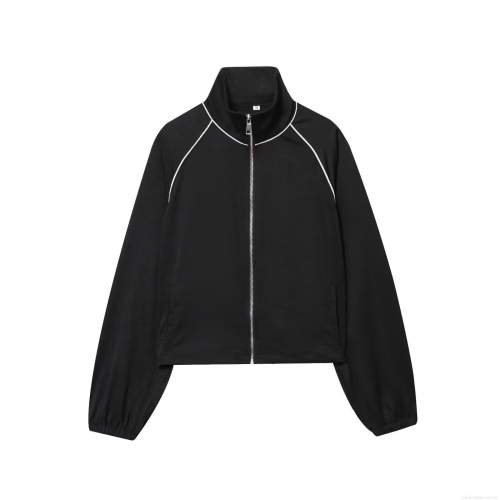 Women's Stand Collar Zipper Jacket Contrast Trim Long Sleeve Loose Streetwear Autumn Coat Outerwear Polyester Casual Sporty Style