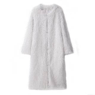 Women's Faux Fur Coat 100% Polyester Long Plush Fabric Warm Soft Thick Long Sleeve Autumn Winter Daily Outdoor Streetwear Elegant Solid White Longline Jacket For Women