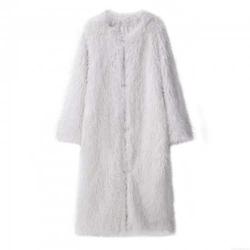 Women's Faux Fur Coat 100% Polyester Long Plush Fabric Warm Soft Thick Long Sleeve Autumn Winter Daily Outdoor Streetwear Elegant Solid White Longline Jacket For Women