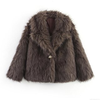Women's Faux Fur Jacket Lapel Collar Decorative Button Solid Color Warm Outerwear Winter Casual Streetwear Faux Fur Coat For Women