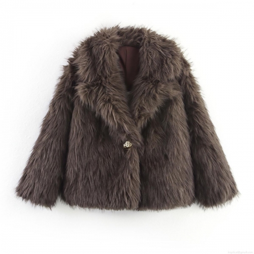 Women's Faux Fur Jacket Lapel Collar Decorative Button Solid Color Warm Outerwear Winter Casual Streetwear Faux Fur Coat For Women
