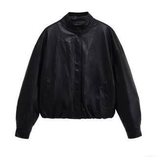 Women's Casual PU Leather Jacket Stand Collar Single Breasted Long Sleeve Faux Leather Button Front Coat For Streetwear Daily Wear Western Style