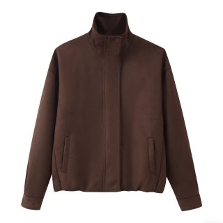 Women's Vintage Faux Suede Bomber Jacket Casual Stand Collar Zipper Loose Fit Outerwear Solid Color Streetwear Fashion Warm Coat For Autumn Winter