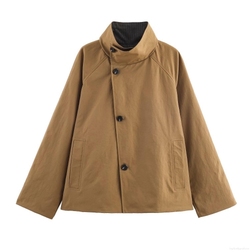 Women's Reversible Stand Collar Trench Coat 95% Polyester Single Breasted Long Sleeve Casual Outerwear With Pockets Solid Color Fine Stripe Pattern Streetwear Fashion Jacket Autumn Top