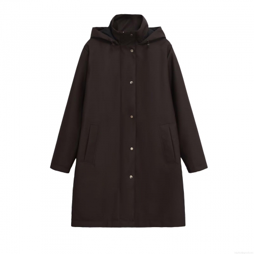 Women's 2025 Autumn Winter Hooded Mid-length Jacket European Street Style Long Sleeve Windproof Polyester Coat With Pockets For Outdoor Daily Wear