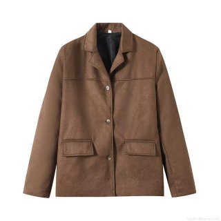 Women's Vintage Suede Blazer Jacket Single Breasted Lapel Long Sleeve Solid Color Loose Fit Casual Coat Autumn Streetwear Fashion Outerwear For Women