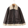 Women's Faux Shearling Leather Jacket PU Leather Polyester Fleece Lined Warm Windproof Daily Winter Outdoor Streetwear Casual Oversized Lapel Zip Up Coat