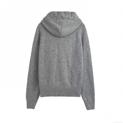 Women Hooded Knitted Jacket Large Bow Decoration Zip Up Cardigan Acrylic Polyester Spandex Blend Long Sleeve Streetwear Casual Outerwear For Autumn Winter