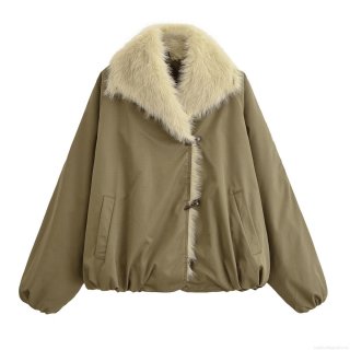 Women Winter Duffle Coat Jacket With Faux Fur Collar Hooded Quilted Warm Outdoor Streetwear Outerwear Thick Cotton Jacket