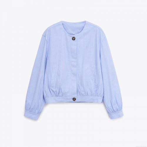 Women's Lightweight Round Neck Baseball Jacket Solid Color Long Sleeve Button Up Coat Casual Streetwear Autumn Outerwear 100% Polyester Top For Women