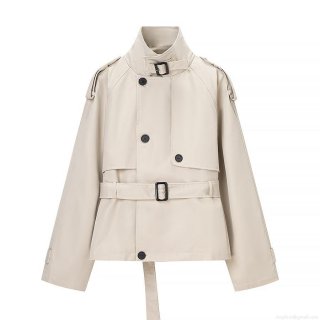 Women's Autumn Stand Collar Trench Coat Casual Solid Color Single Breasted Belted Windbreaker Jacket Streetwear Fashion Outerwear with Epaulettes and Cuff Straps
