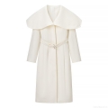 Women's Long Woolen Coat Elegant Large Lapel Trench Coat With Belt Solid White Thick Warm Outerwear Autumn Winter European Streetwear Ladies Fashion Jacket