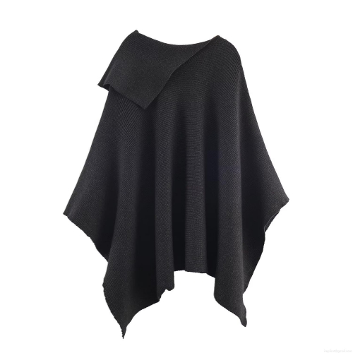 Women's Asymmetric Knitted Cape Cloak Coat Polyester Ribbed Knit Poncho Shawl Solid Color Batwing Sleeve Casual Outerwear For Fall Winter Fashion Streetwear