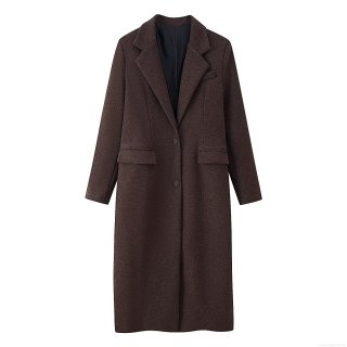 Women's Autumn Winter European Style Long Woolen Coat Solid Color Lapel Double Breasted Outerwear With Pockets Warm Polyester Overcoat Fashion Streetwear