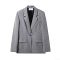 Women's 100% Polyester Herringbone Blazer Jacket With Padded Shoulder Single Button Notched Lapel For Office Lady Business Casual Suit Outerwear