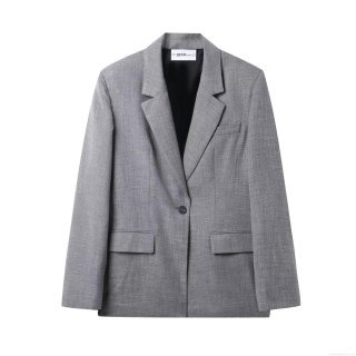 Women's 100% Polyester Herringbone Blazer Jacket With Padded Shoulder Single Button Notched Lapel For Office Lady Business Casual Suit Outerwear
