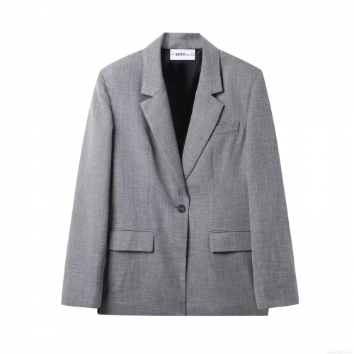 Women's 100% Polyester Herringbone Blazer Jacket With Padded Shoulder Single Button Notched Lapel For Office Lady Business Casual Suit Outerwear