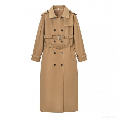 Women's Long Trench Coat Double Breasted Polyester Fabric Double Belt Design Epaulets Windproof Casual Streetwear Overcoat For Autumn Winter