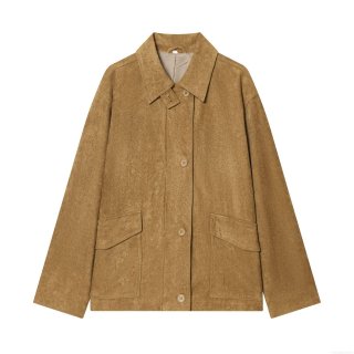 Women's Suede Fabric Lapel Long Sleeve Blazer Jacket Loose Workwear Style Single Breasted Solid Color Coat For Autumn Winter Fashion Streetwear Casual Khaki