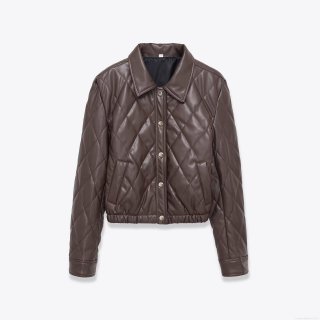 Women Winter Diamond Quilted PU Leather Jacket European Style Lapel Single-Breasted Short Padded Coat With Polyester Lining Vintage Streetwear Outwear