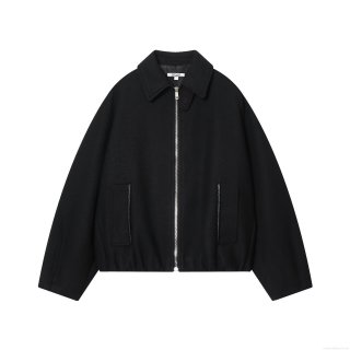 Women Streetwear Twill Woolen Jacket With Lapel Collar Metal Zipper Pocket Faux Leather Trim Loose Fit Long Sleeve Outerwear For Autumn Winter