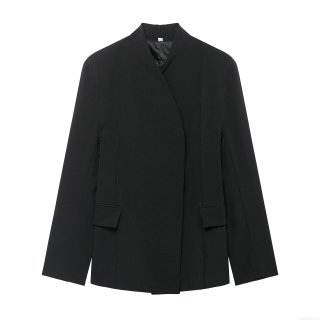 Women's Solid Black Blazer Jacket 100% Polyester Notched Lapel Long Sleeve Slim Fit Suit Outerwear With Pockets Business Casual Streetwear For Autumn Winter
