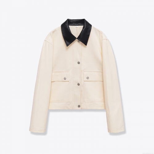 Women's Fashion Color Block Contrast Collar Jacket Casual Long Sleeve Spliced Outerwear With Double Pockets Streetwear Autumn Windproof Coat