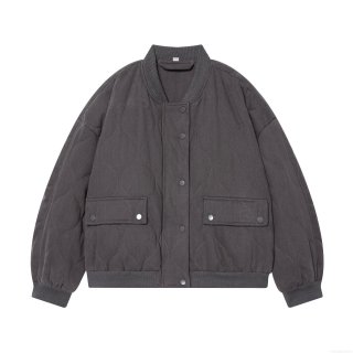 Women's Loose Quilted Puffer Jacket Polyester Wave Pattern Padded Baseball Jacket Double Pockets Winter Warm Outerwear Streetwear Casual Coat